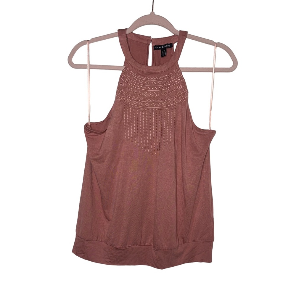 CABLE GAUGE Mauve Tank it’s Aztec Embroidery M NWOT - Picture 5 of 12